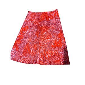 Ann Taylor 100% Silk Skirt – Red & Pink Tropical Print – Y2K Vibes – Size 10